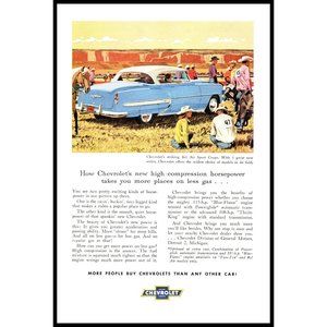 1953 Chevy Bel Air Sport Coupe Vintage Print Ad Rodeo Saddle Horse Wall Art